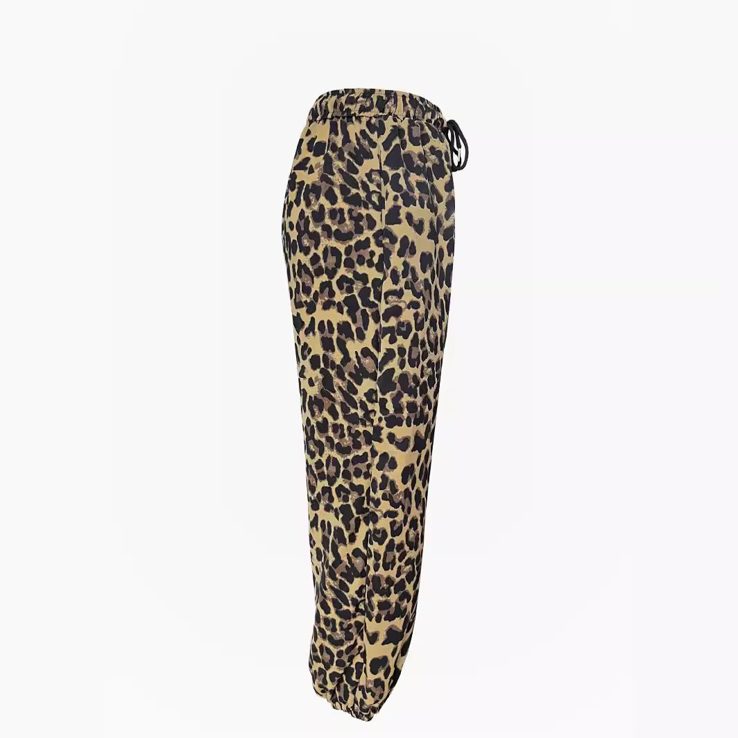 Women's Leopard Print Harem Jogger Pants High Waist Drawstring
