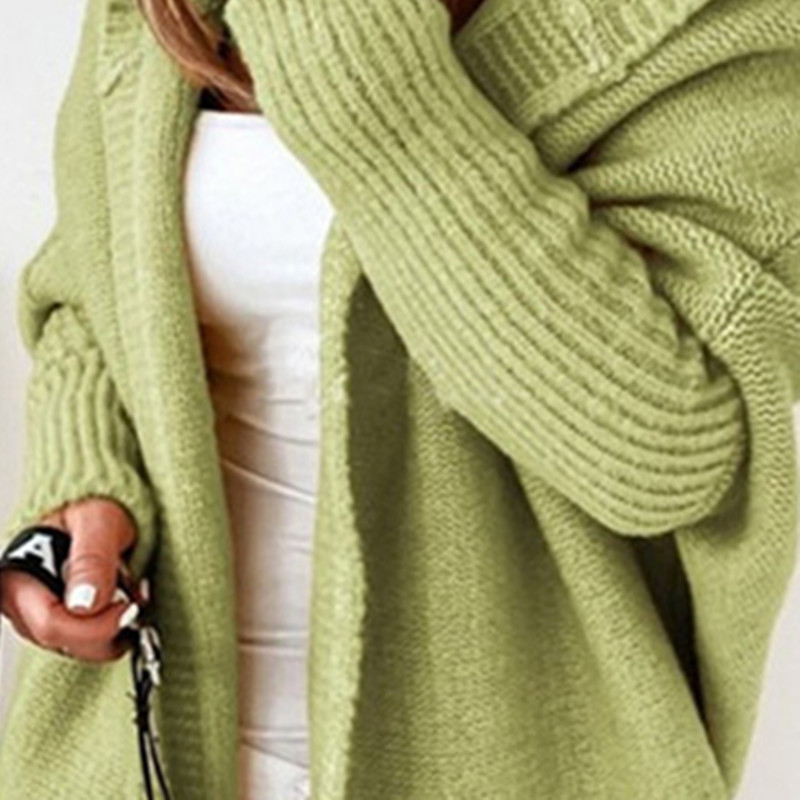 Hooded Knit Cardigan with Batwing Sleeves and Back Panel