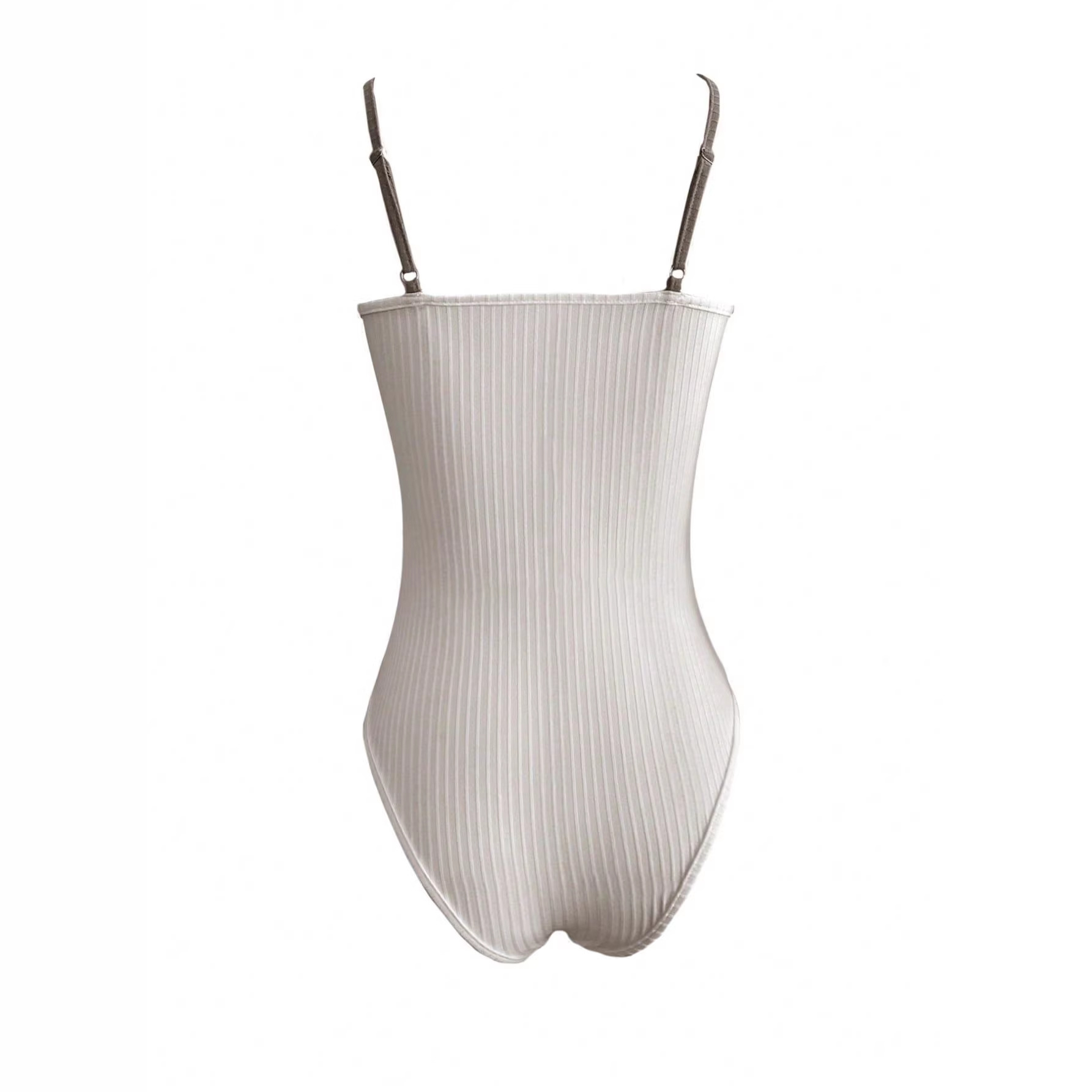 Women's Halter One-Piece Swimsuit Deep V Ribbed Knit Tie Bikini Vacation Swimwear