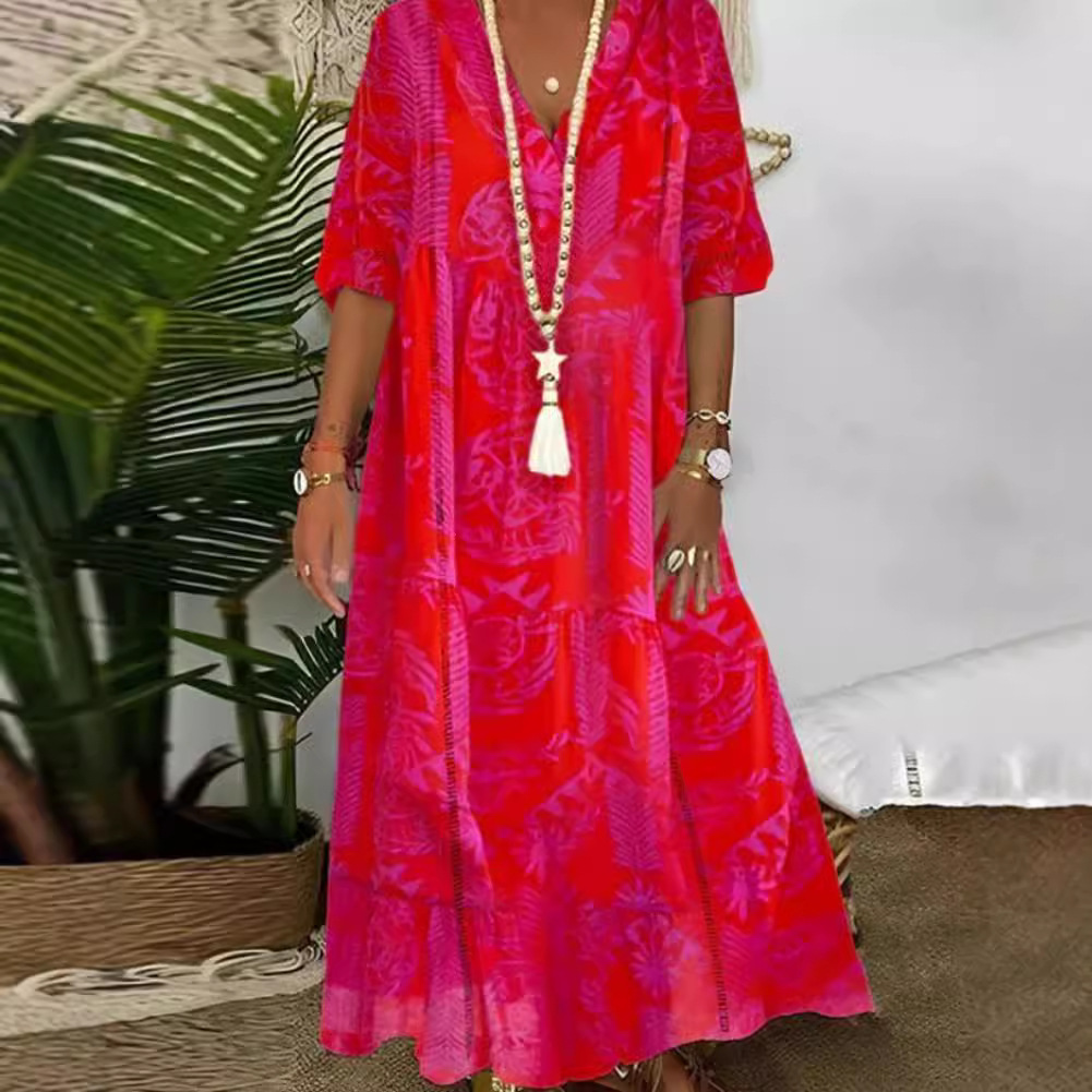 Women's V-Neck Bell Sleeve Maxi Dress