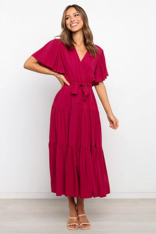 V-Neck Printed Short Sleeve High Waist A-Line Maxi Dress