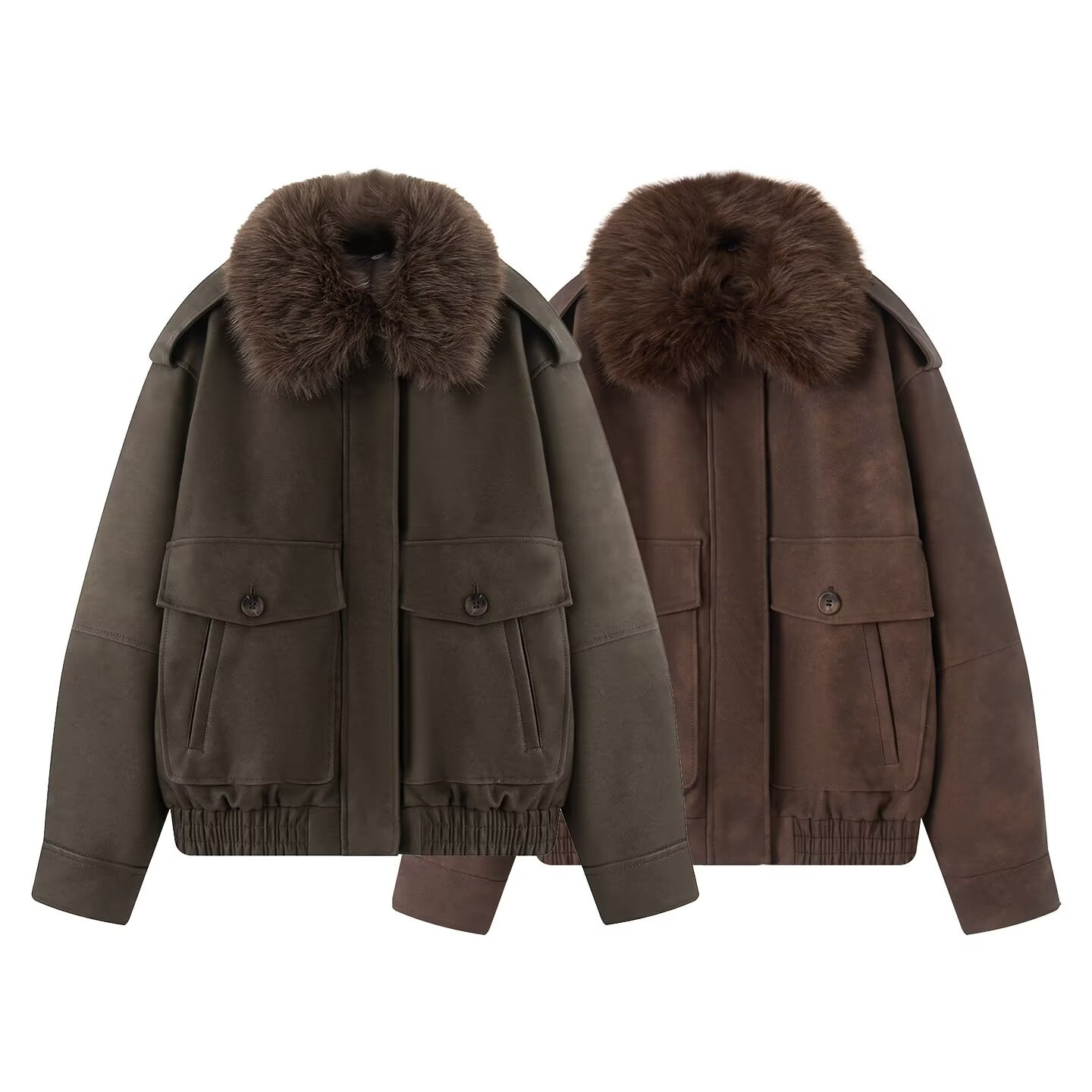 Women's Vintage Faux Suede Jacket Oversized Lapel Zip-Up