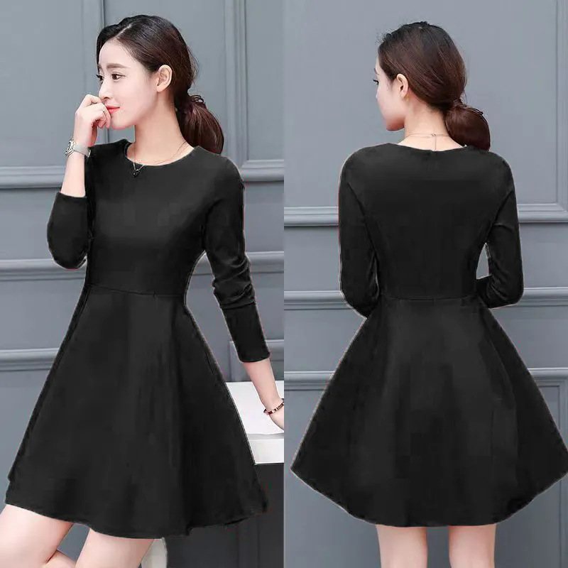 Women's Long Sleeve Black Bodycon Dress Slimming A-Line Midi