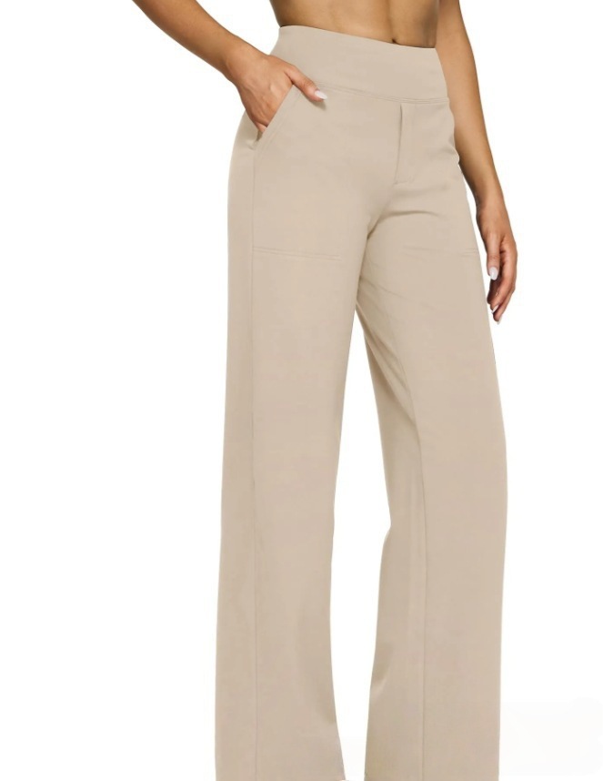 Women's Casual High-Waist Straight-Leg Knit Pants with Pockets