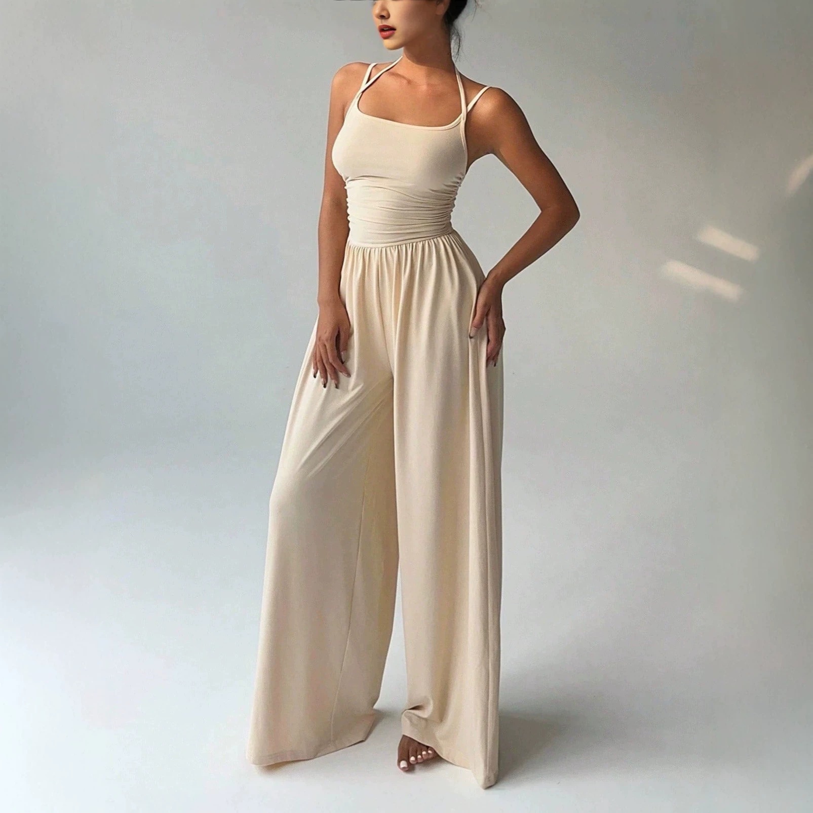 Women's Sleeveless Cami Wide-Leg Jumpsuit Casual Solid Color