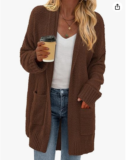 Korean Velvet Pocket Knit Cardigan Solid Loose Sweater Coat