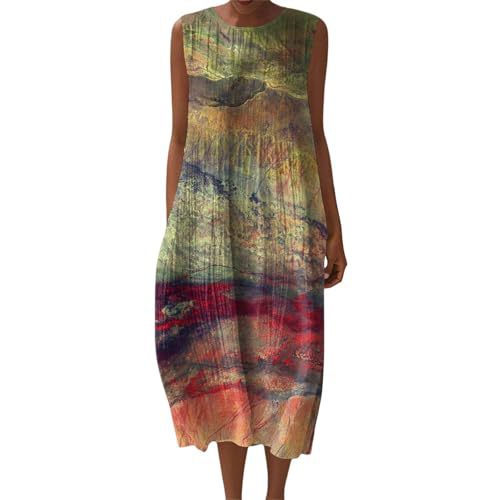 Women's Vintage Floral Print Sleeveless Midi Dress