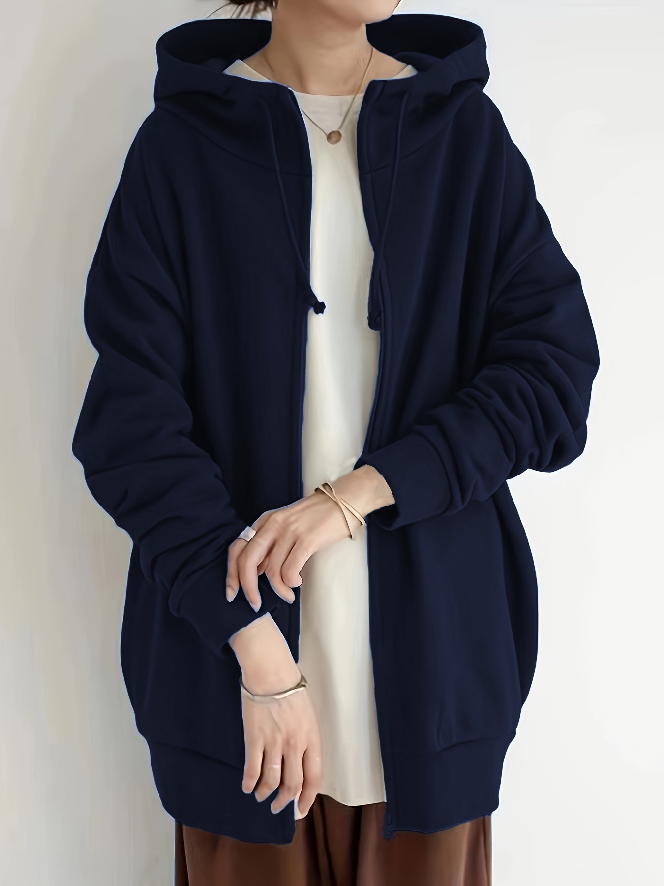 Women's Long Zip-Up Hooded Fleece Sweatshirt Plus Size Streetwear