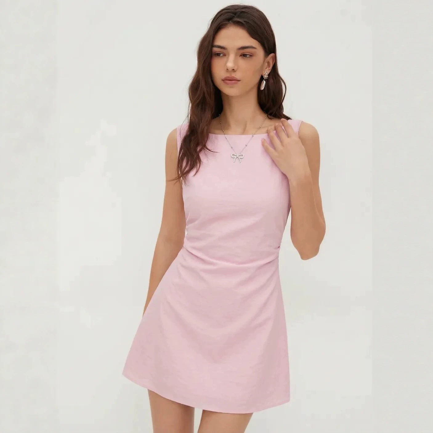 Women's Sleeveless Open-Back Bow Dress Slim Fit French Style