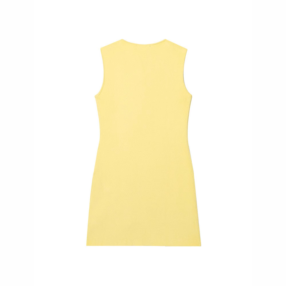 Asymmetric Button-Trim Knit Dress Sleeveless High Waist
