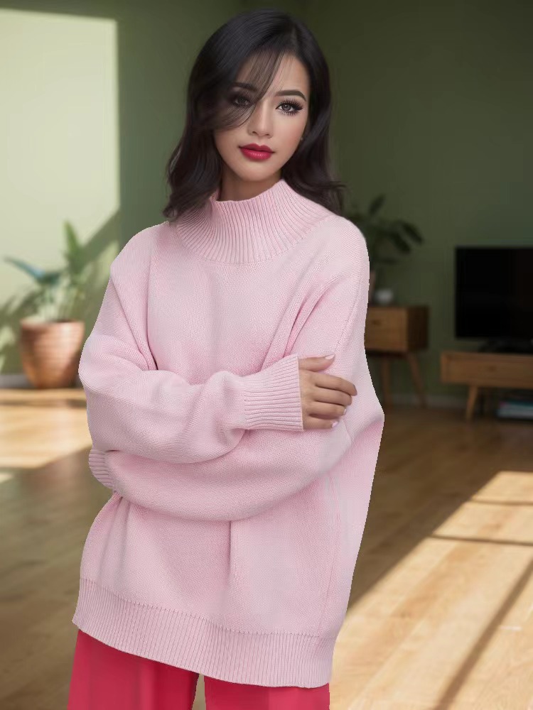 Women's Multi-Color Ribbed Turtleneck Knit Sweater Loose Lazy Style