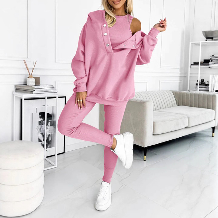 Women's Ribbed Hoodie Tank Top and Pants 3-Piece Set