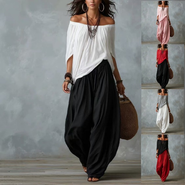 Women's Off-Shoulder Top & Wide-Leg Pants Two-Piece Set