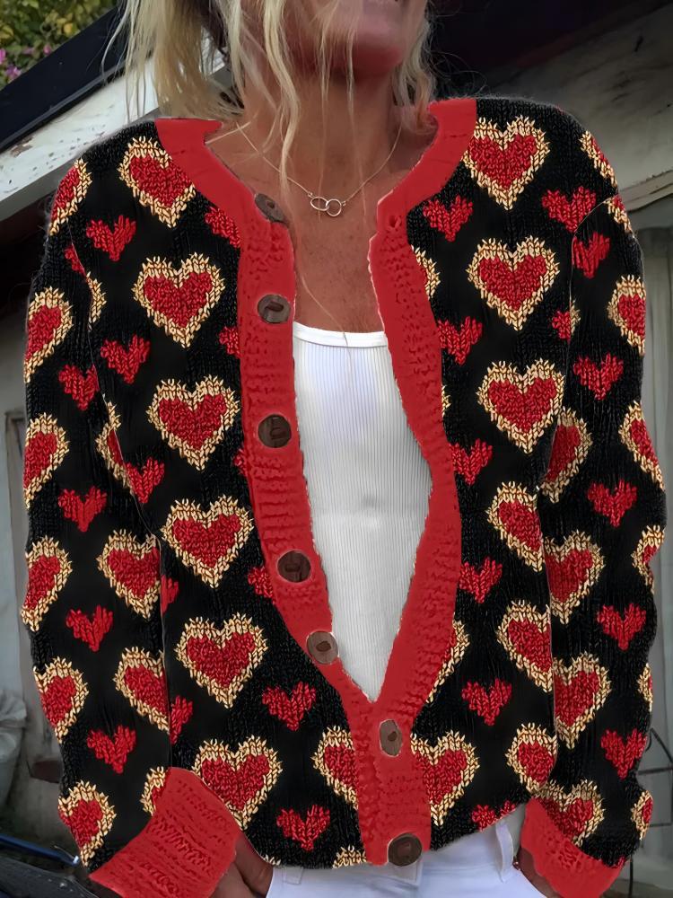 Women's Heart Wave Print Cardigan Sweater