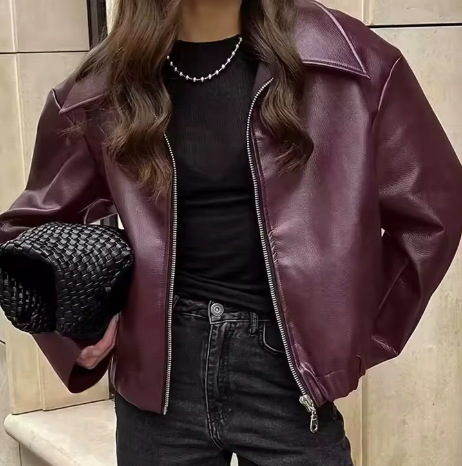 Women's Faux Leather Loose Fit Jacket Coat