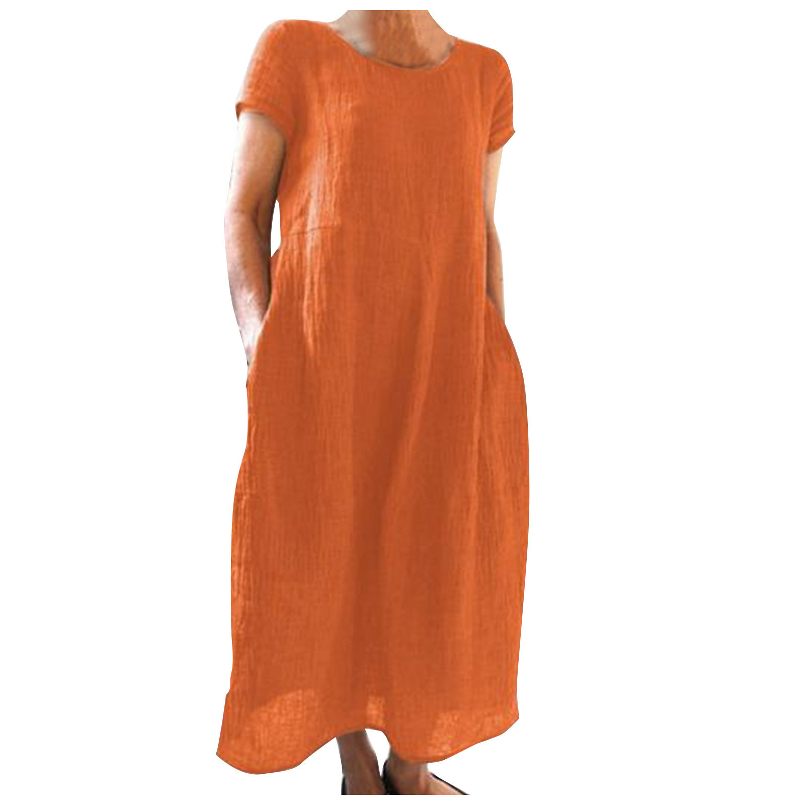Women's Solid Color Vintage Loose Cotton Linen Dress