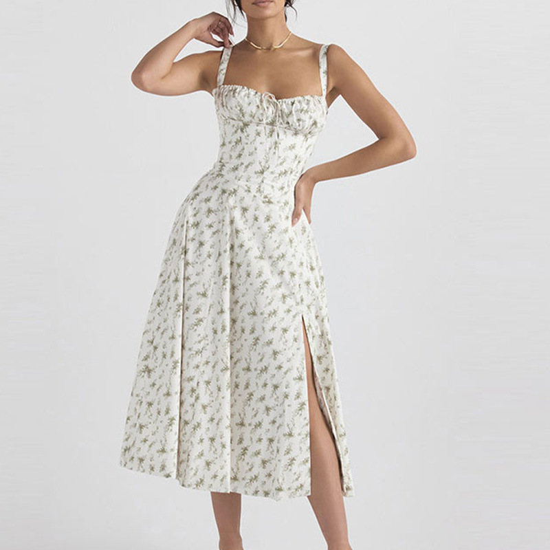 French-Style Sleeveless High-Waist Slit Midi Dress