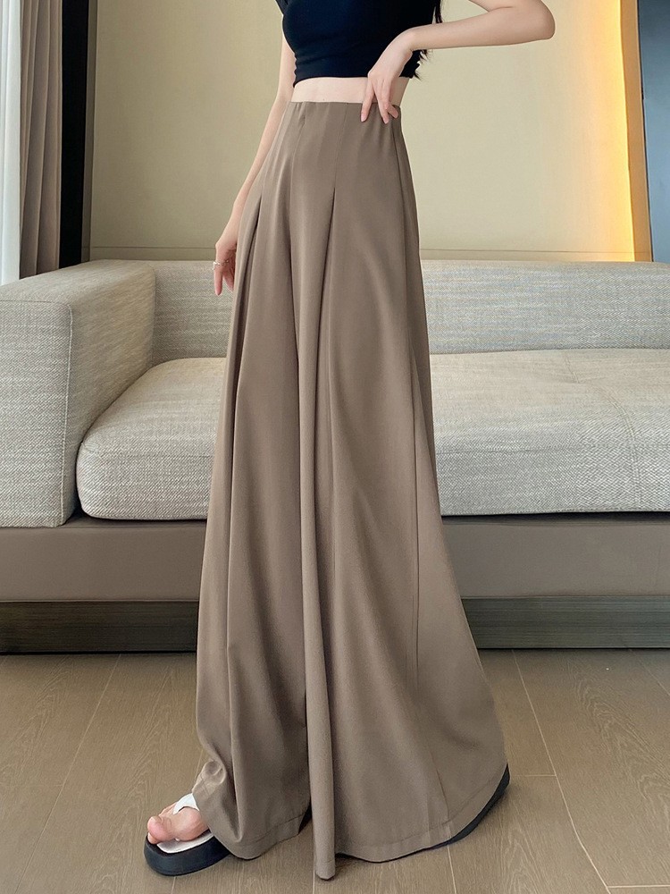 Women's High-Waist Wide-Leg Pants Solid Color Drapey Slimming Long Trousers