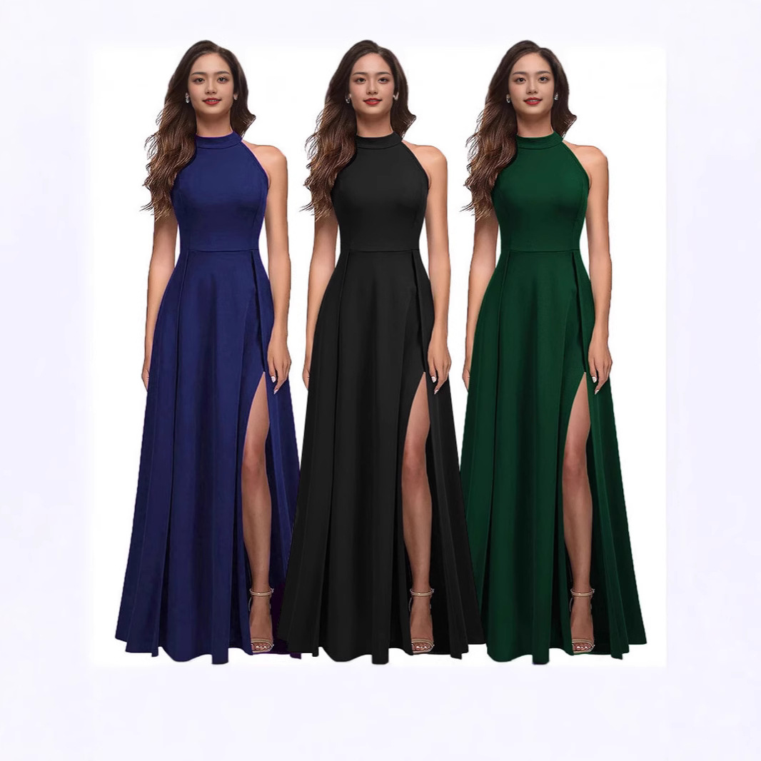Women's Halter Neck High Slit Long Cocktail Evening Dress