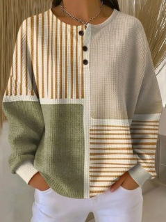 Women's Plaid Tree Floral Polka Dot Print Button Sweatshirt