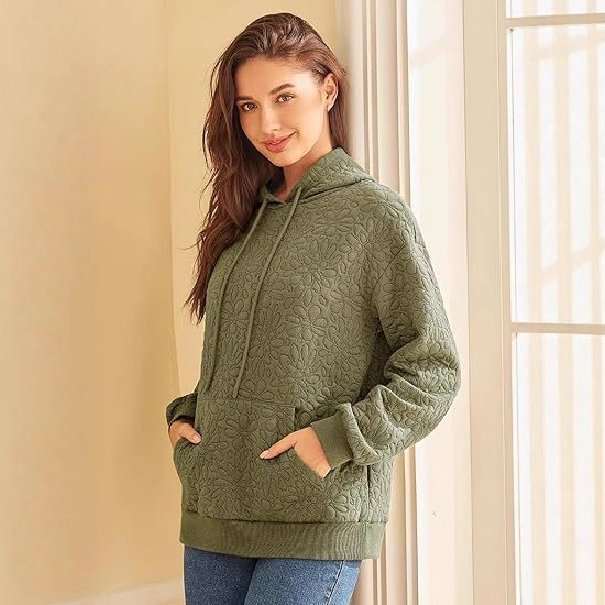 Women's Textured Hooded Long-Sleeve Pullover Sweatshirt