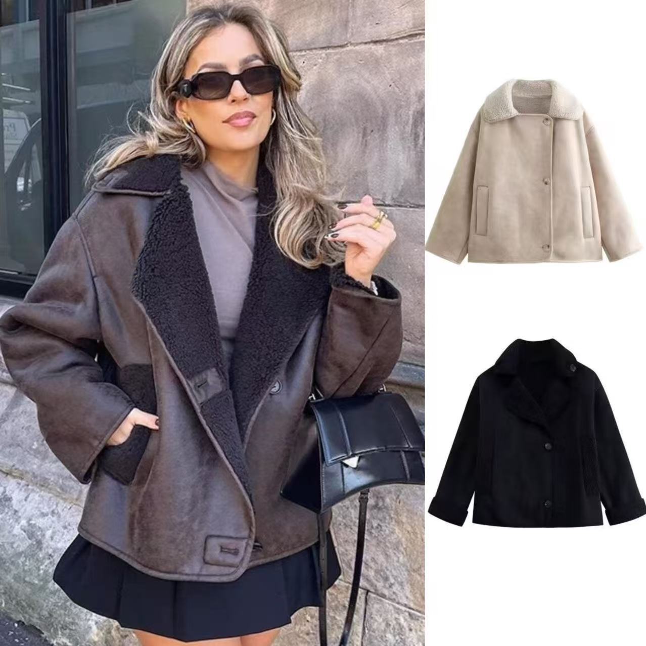 Women's Faux Fur & Leather Loose Warm Jacket