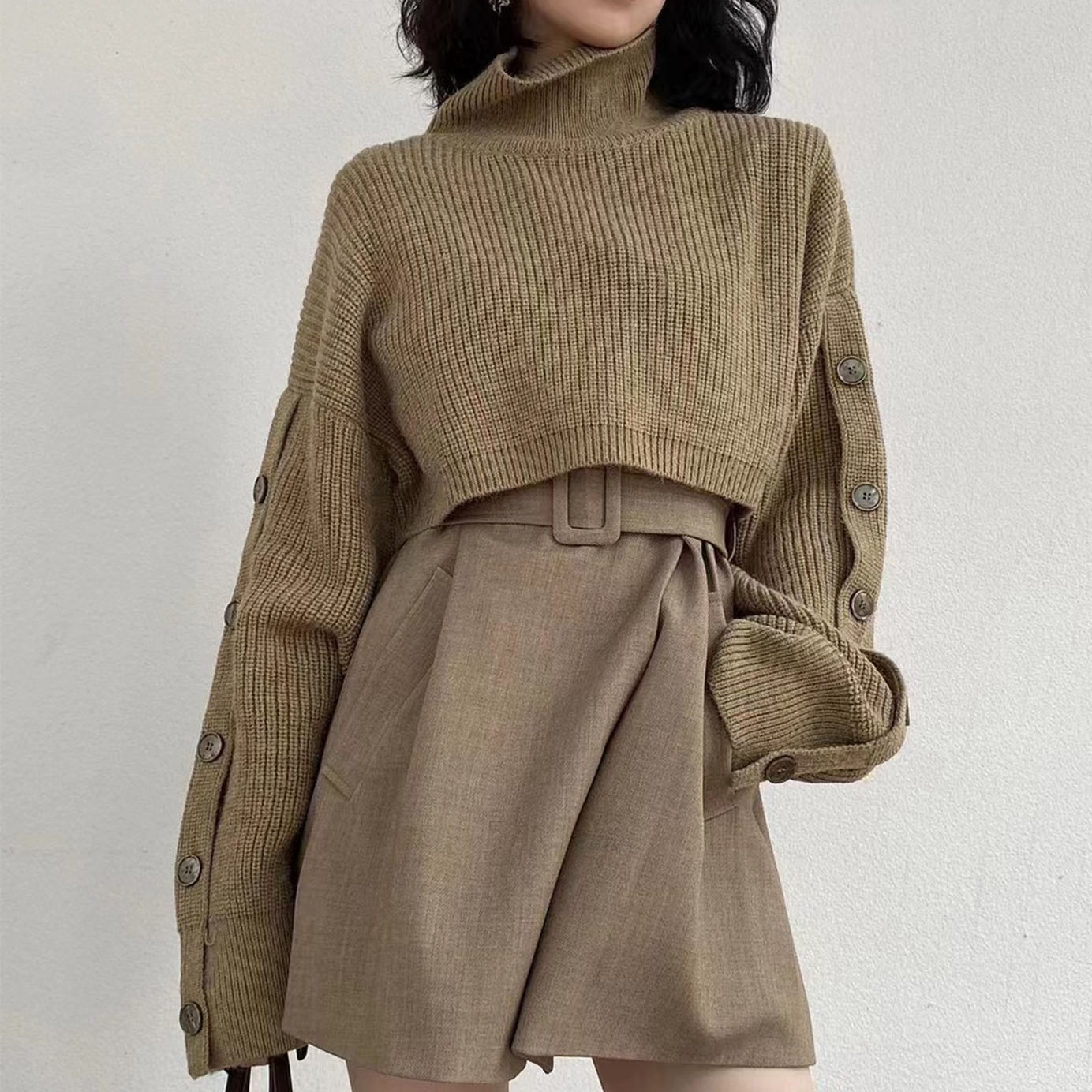 Women's Turtleneck Cropped Knit Sweater