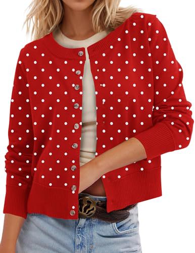 Women's Polka Dot Print Button Cardigan Sweater
