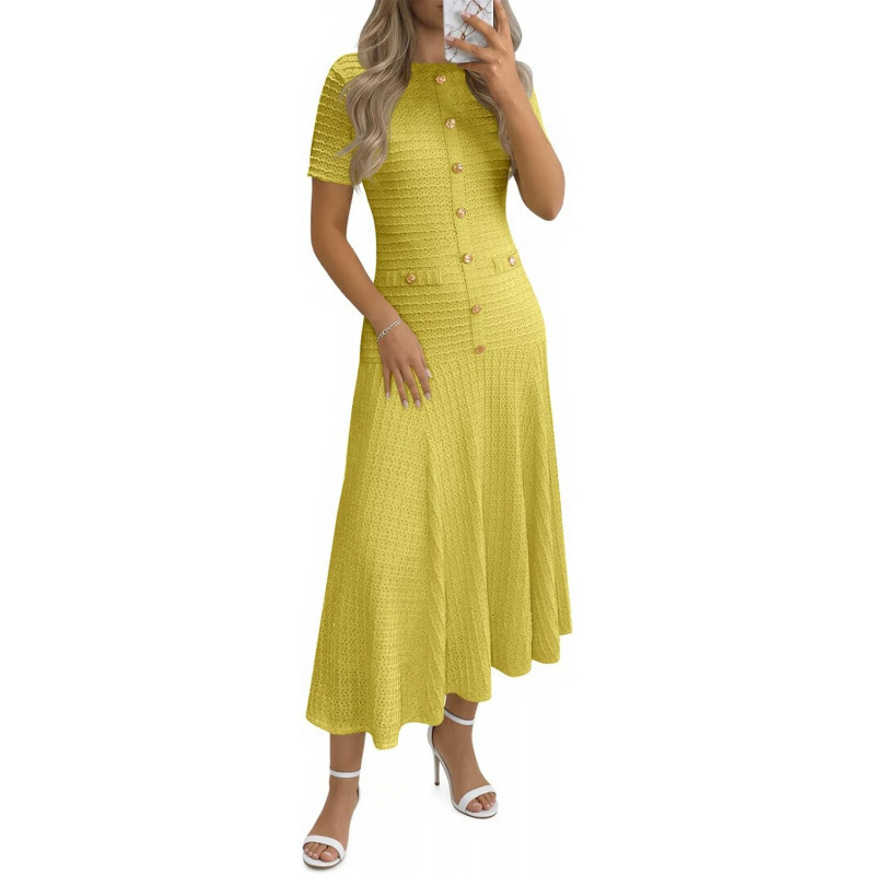 Elegant Solid Short-Sleeve Bodycon Knit Dress