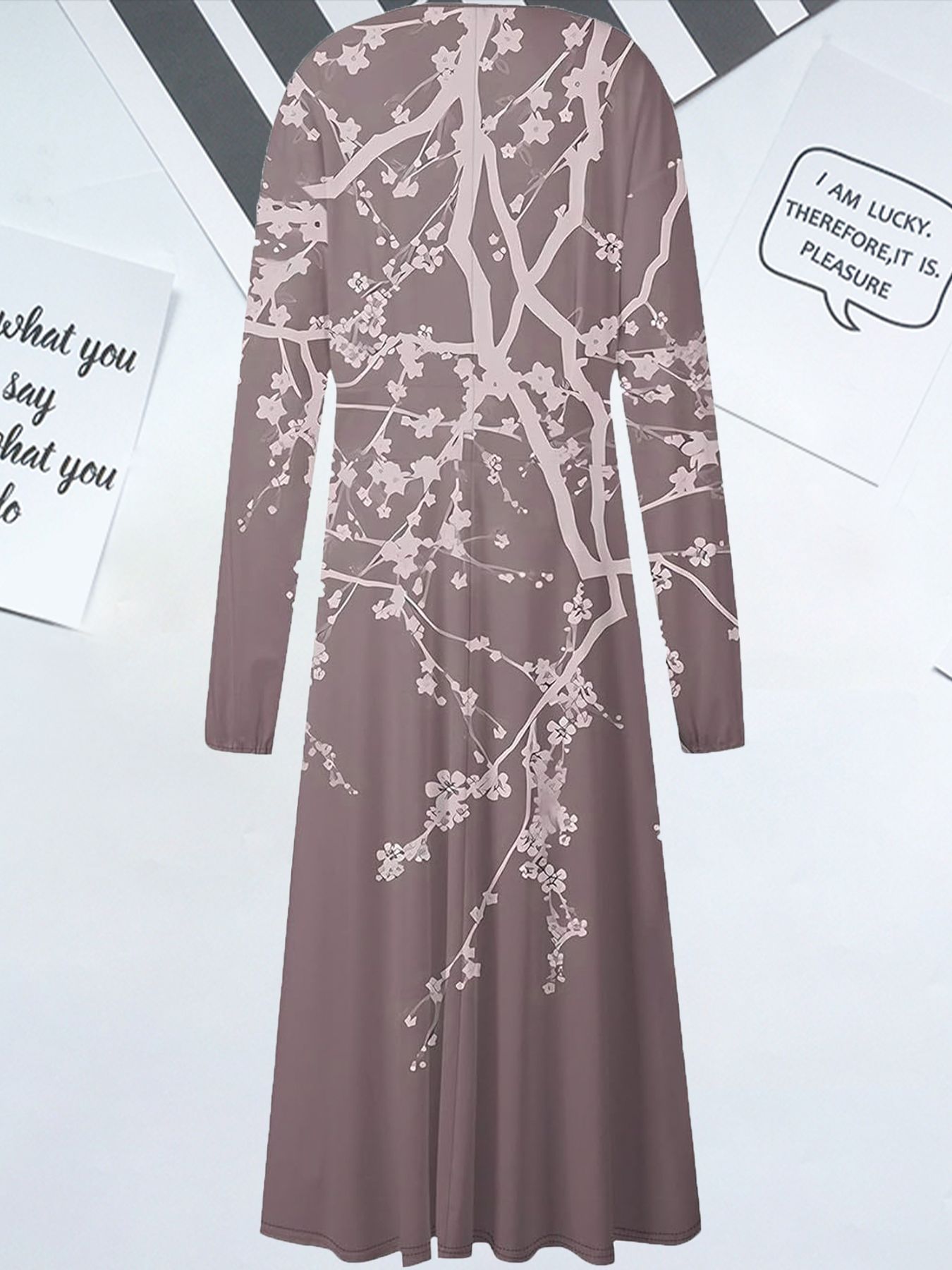 V-Neck Floral Print Long Sleeve High Waist Maxi Dress