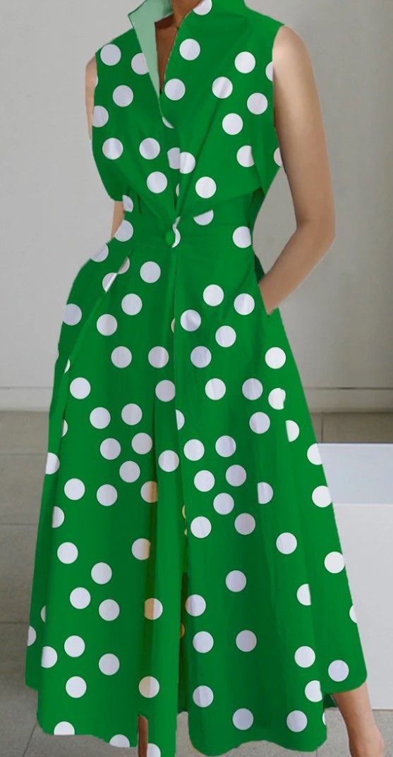 Polka Dot V-Neck Button Mermaid Dress