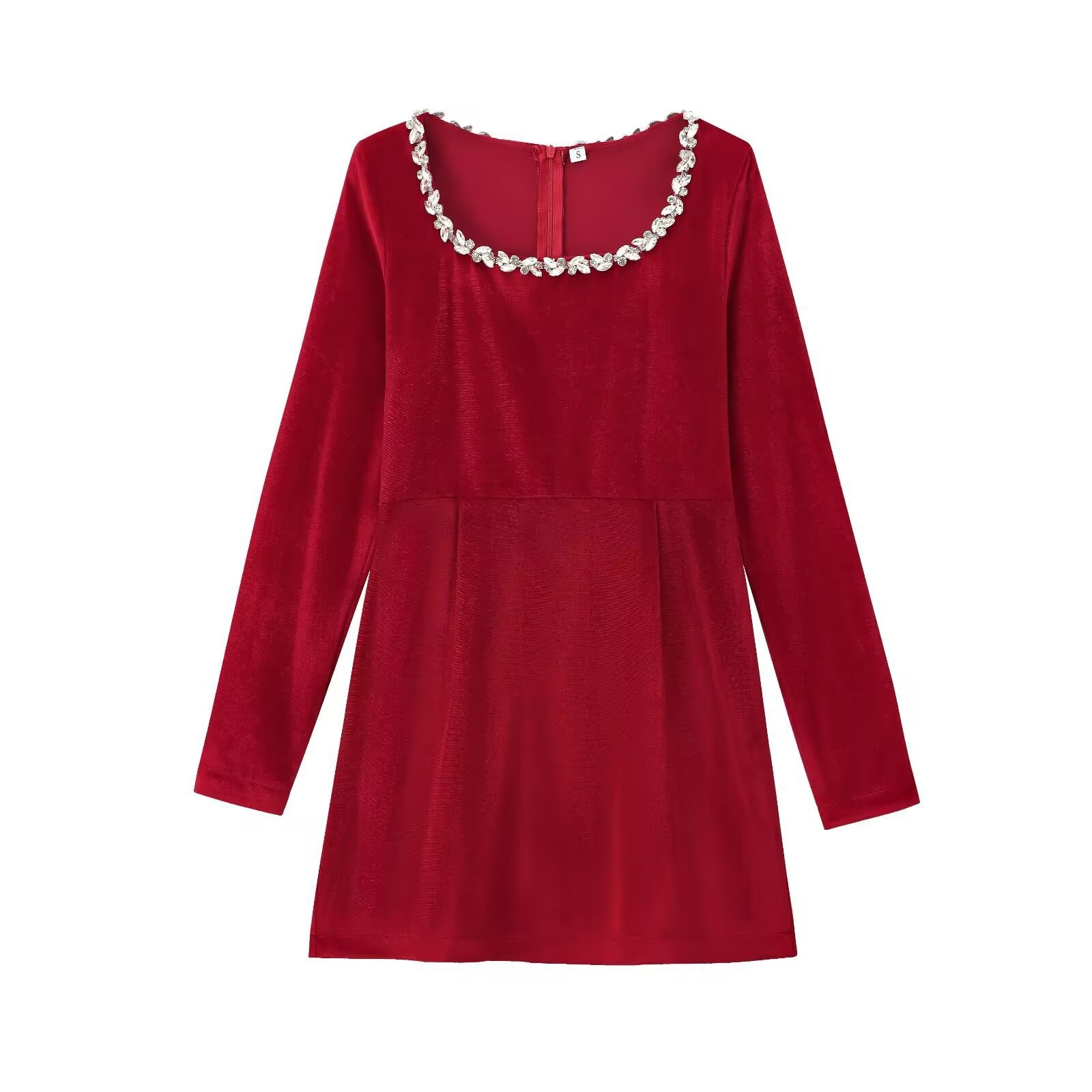 Square Neck Long Sleeve Beaded Velvet Dress