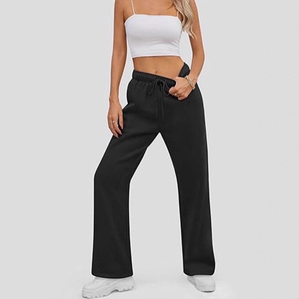 Fleece-Lined Straight-Leg Sweatpants for Women, Loose Casual Lounge Pants, Gray/Black