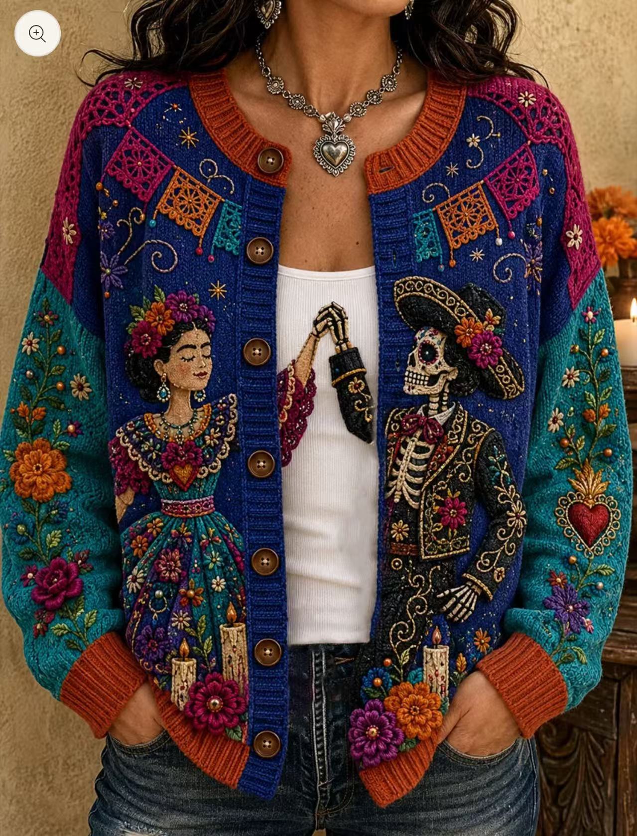 Women's Floral Print Long Cardigan Casual Trendy Knit-Look Sweater