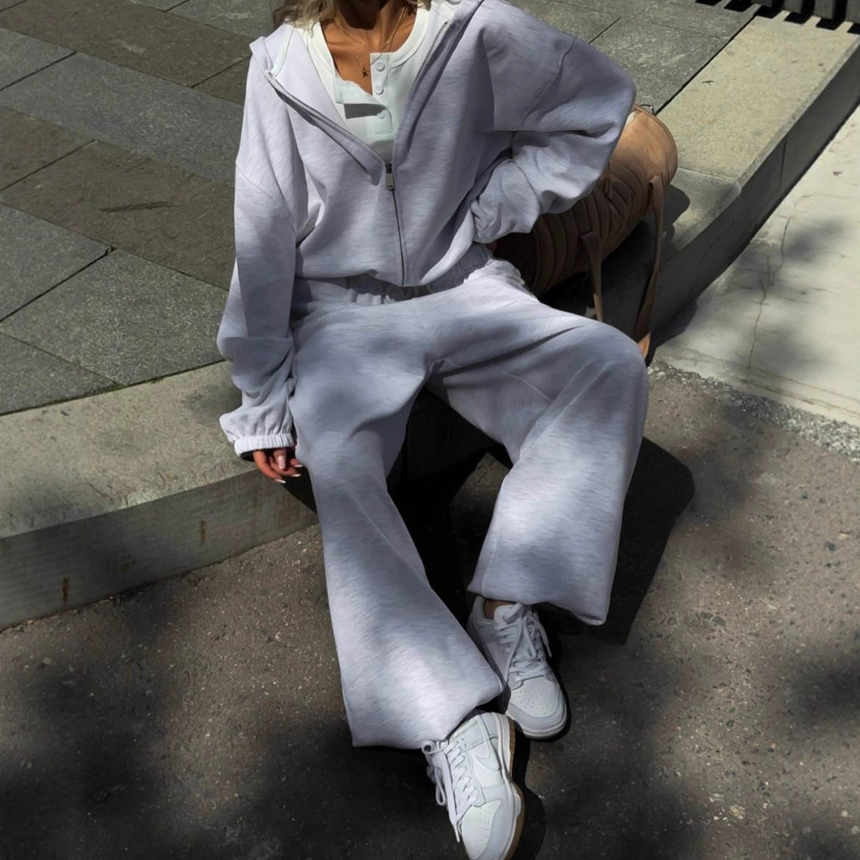 Women's Streetwear Hooded Zip Cardigan & Jogger Pants 2-Piece Set