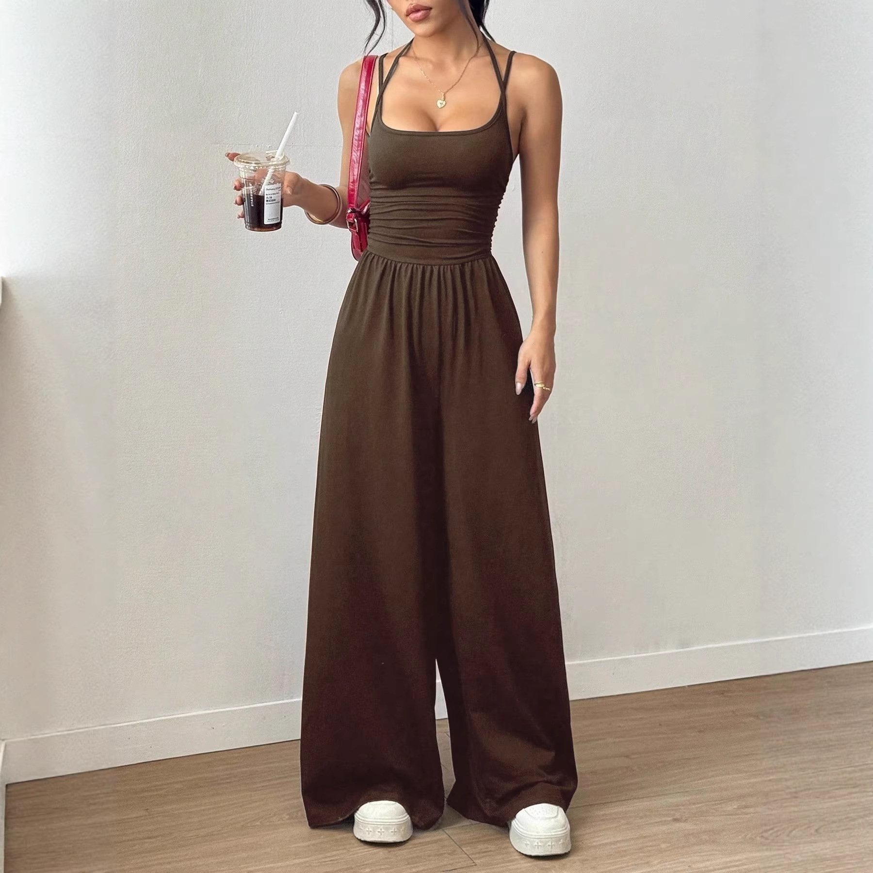 Solid Color Sleeveless Wide-Leg Jumpsuit