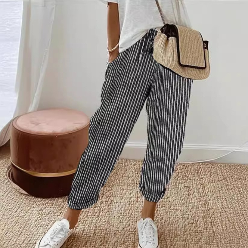 Striped Drawstring Elastic Waist Casual Pants Loose Fit