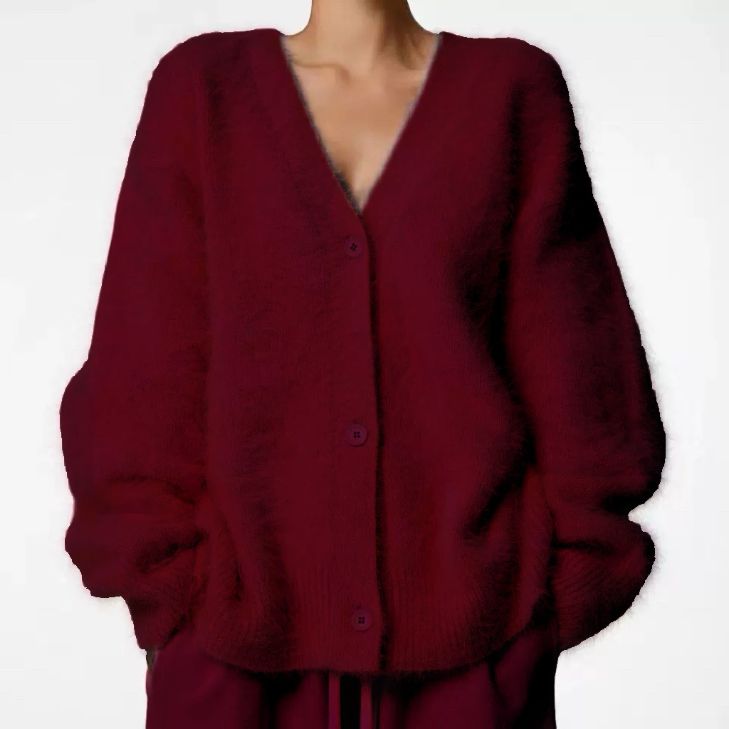 Faux Mink Cardigan Women's Loose Knit Sweater Coat Soft Long Sleeve