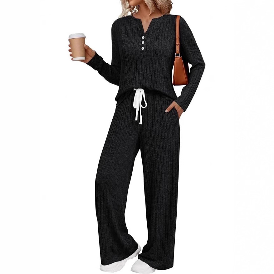 Women's V-Neck Two-Piece Pajama Set Long Sleeve Loungewear