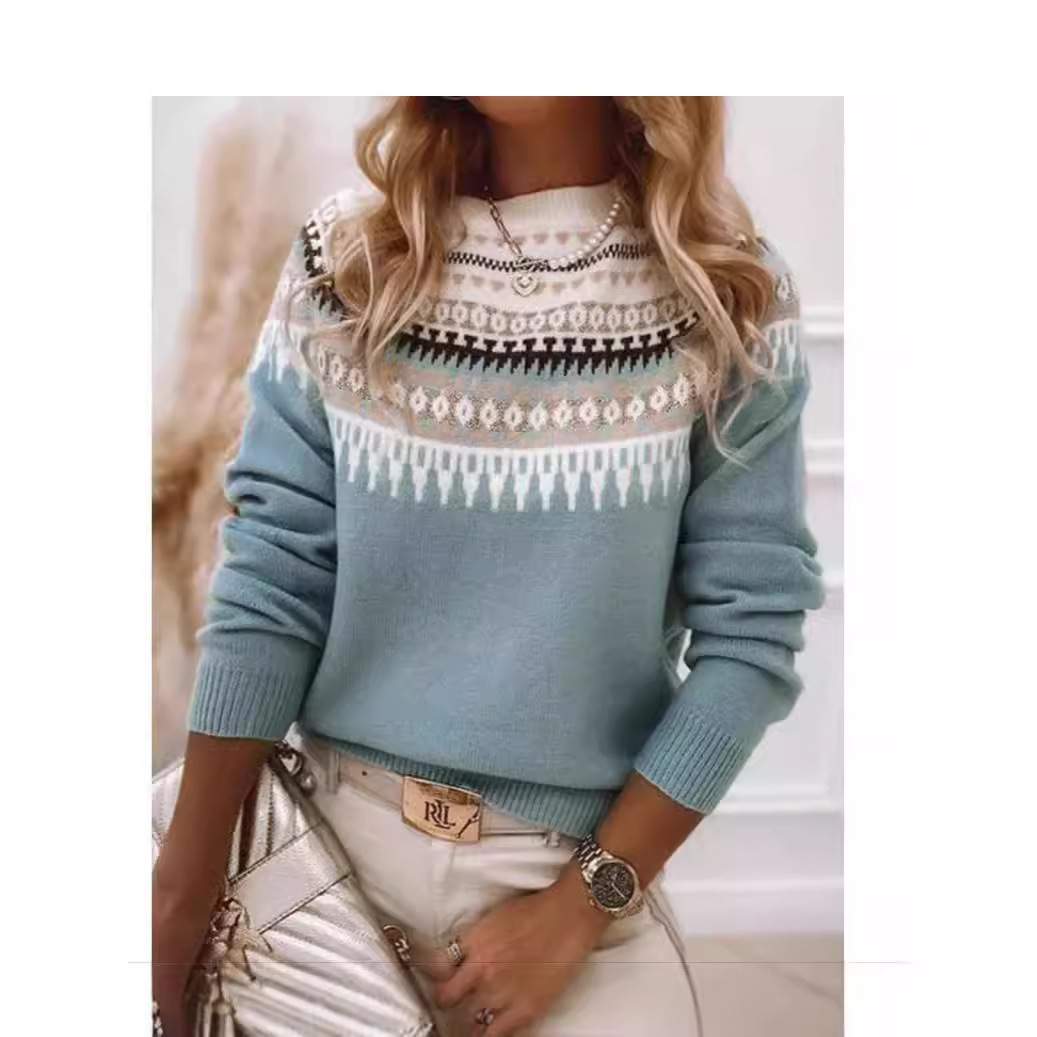 Women's Colorblock Crewneck Pullover Knit Sweater