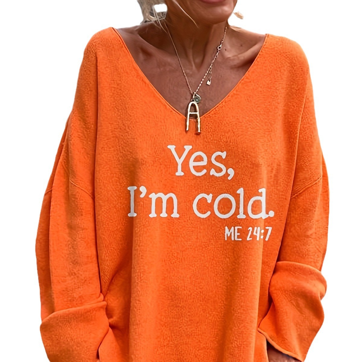 Women's Loose V-Neck Letter Print Sweater