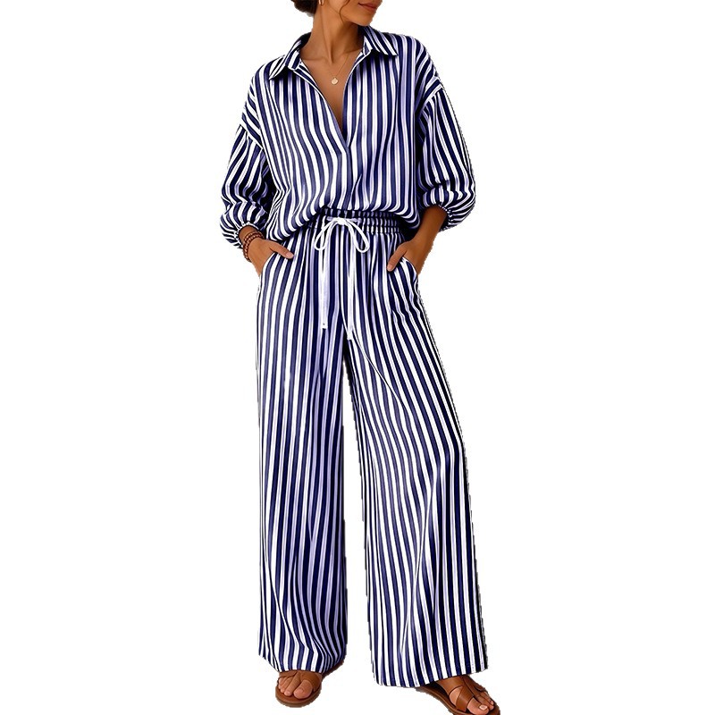 Striped Top & Solid Wide-Leg Pants Two-Piece Set