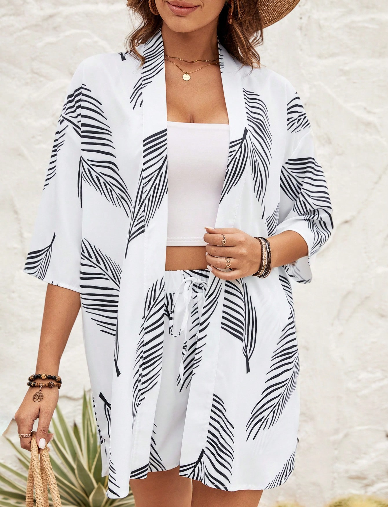 Women's Floral Print Cardigan and Shorts Set Casual Vacation Outfit
