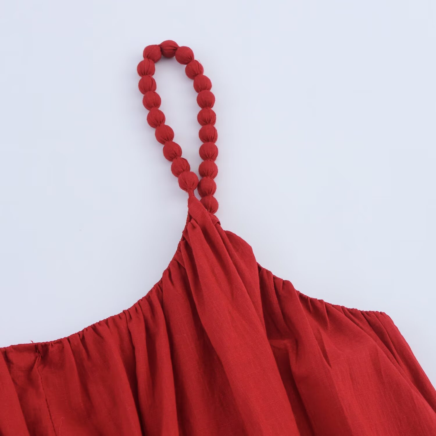 Beaded V-Neck Cami Dress High Waist A-Line Midi