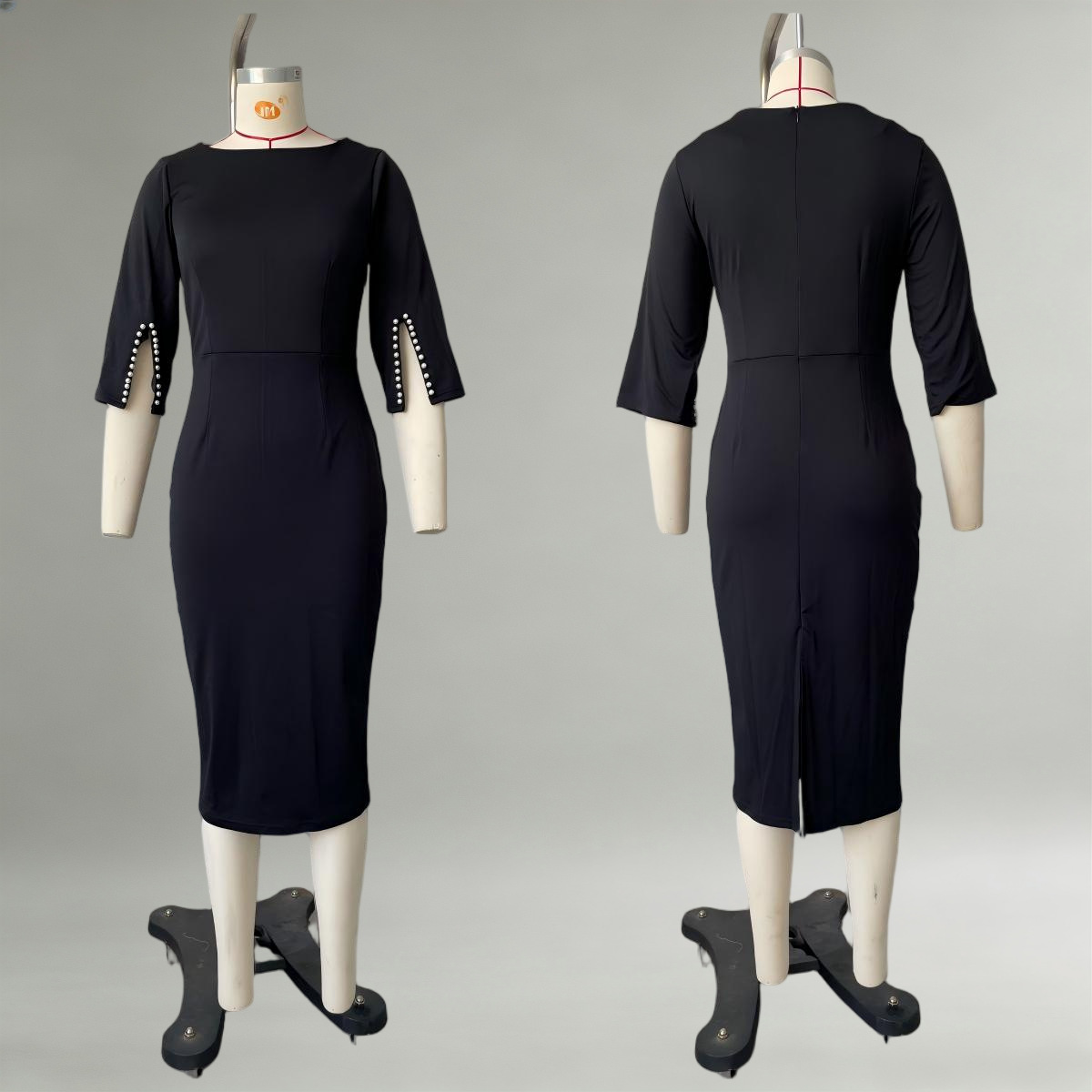 Solid Beaded Slim Fit Midi Dress