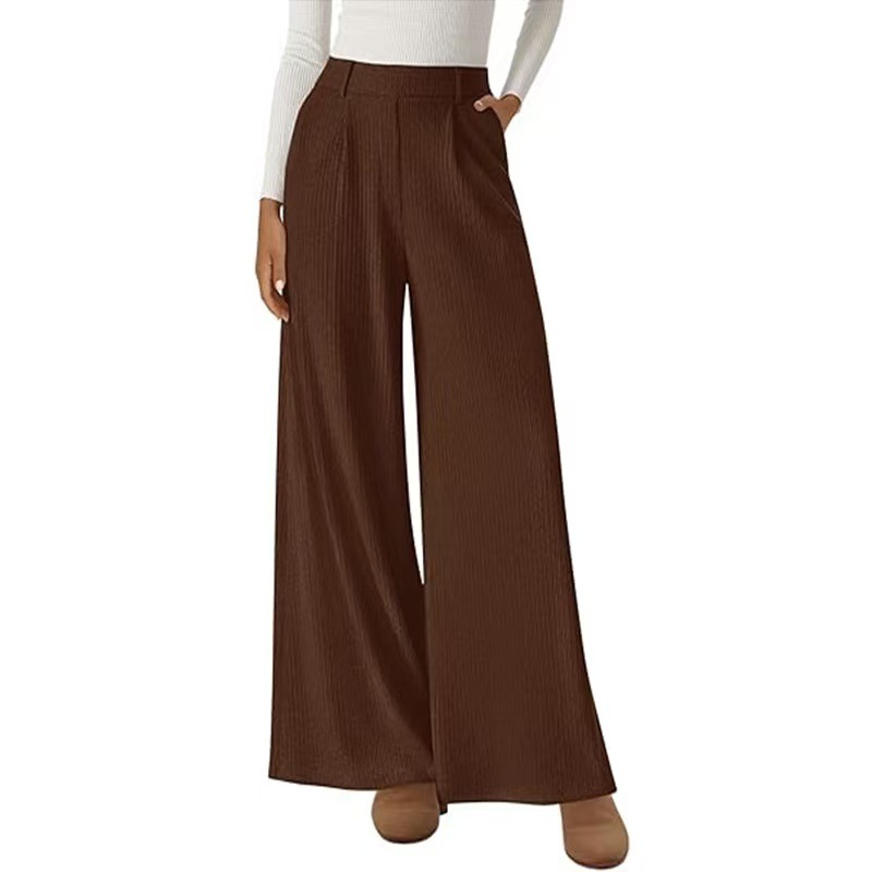Ribbed Wide-Leg Straight Pants for Women Casual Commute