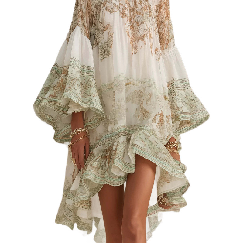 Women's Floral Ruffle Dress Boho Loose Flowy Short Vacation Dress