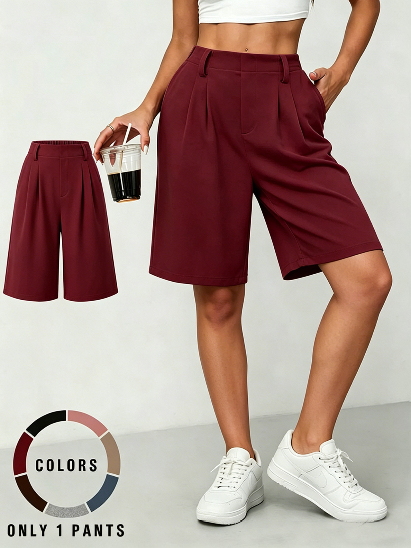 Women's Wide-Leg Bermuda Shorts with Pockets