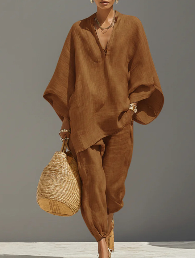 Women's Casual Loose Solid Color Shirt and Pants Set
