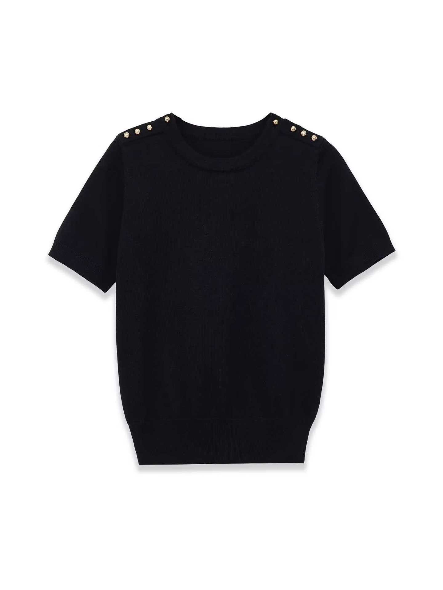 Women's Summer Short Sleeve Crewneck Knit Top with Shoulder Detail